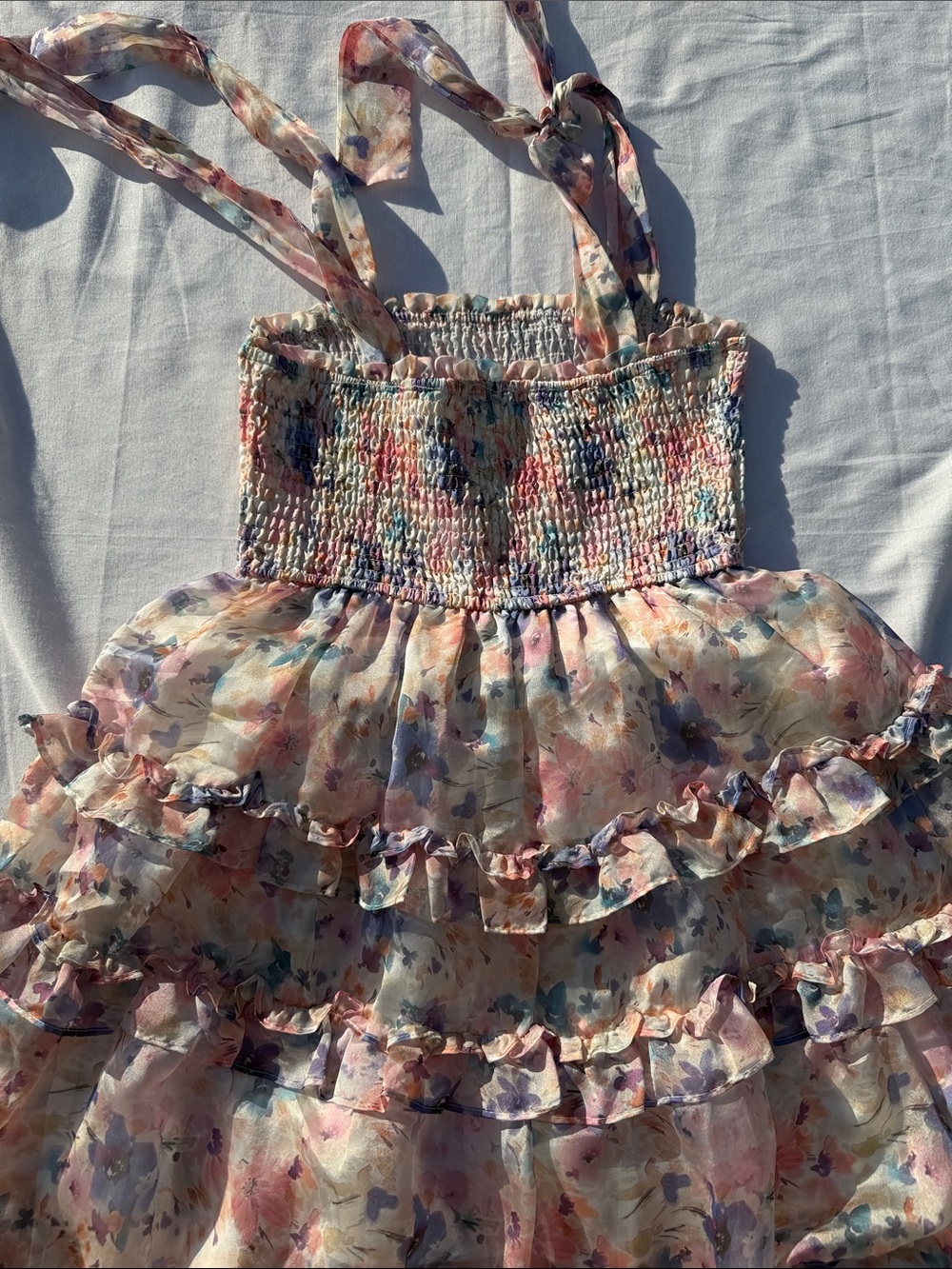 Storia Floral Ruffle Sundress with Tie Straps - Pink Multi - Picture 4 of 4
